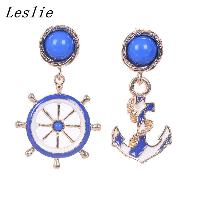 Wheel and Anchor Nautical Earrings