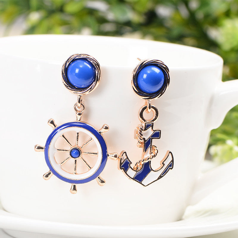 Wheel and Anchor Nautical Earrings