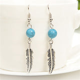 Metallic Blue Feather Drop Earrings