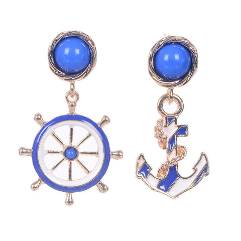 Wheel and Anchor Nautical Earrings