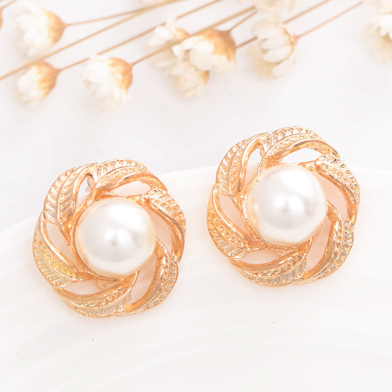 Swirling Gold and Pearl Earrings