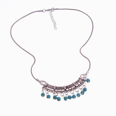 Metal and Turquoise Beaded Necklace