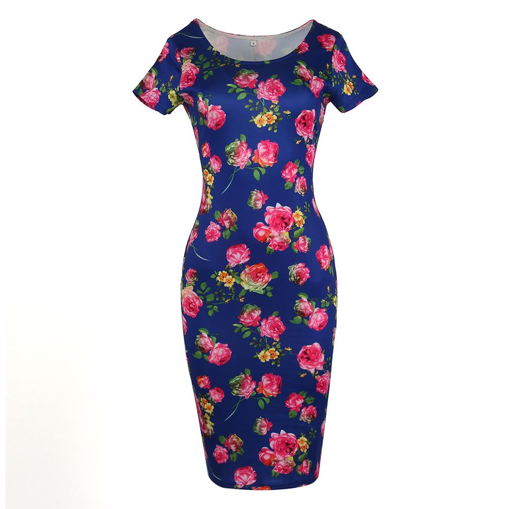 Romantic Floral Short-Sleeve Sheath Dress