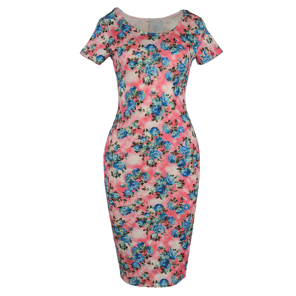 Romantic Floral Short-Sleeve Sheath Dress