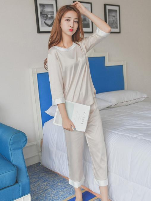 ¾ Sleeve PJ Pants Set-Ivory White-Theone Apparel