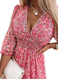 3/4 Length Sleeved Floral Pattern Mini Dress - THEONE APPAREL