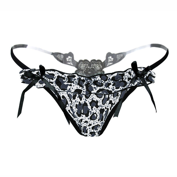 G-String mit Leopardenmuster und Blumenrücken