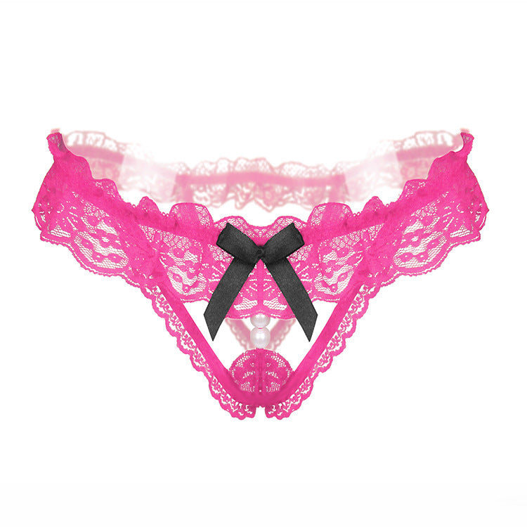 Tanga de encaje con abertura de perlas Peekaboo