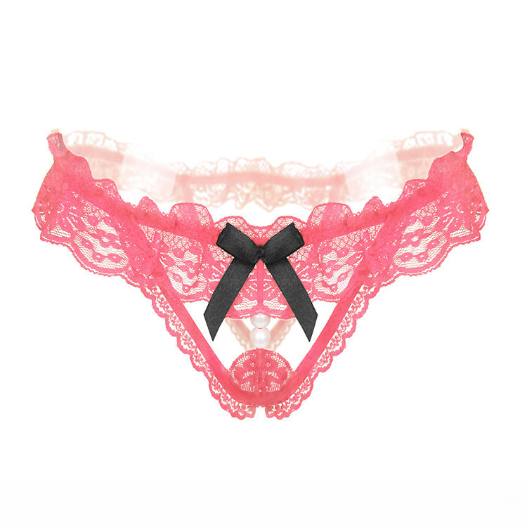 Tanga de encaje con abertura de perlas Peekaboo