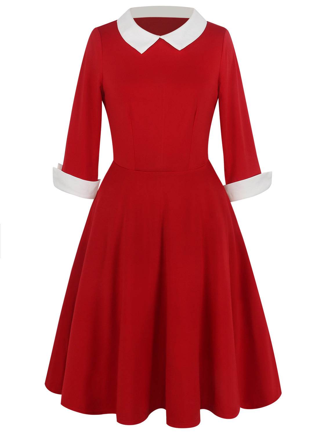 Contrast Collar & Cuffs A-Line Dress - Theone Apparel