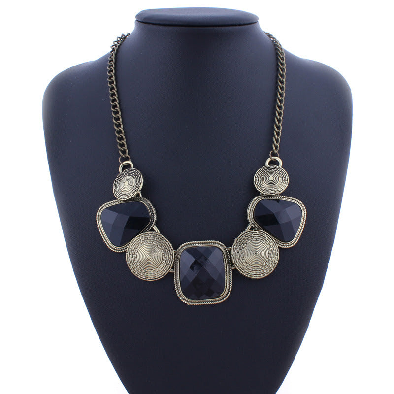 Collier Geometric Retro Gemstone Stone