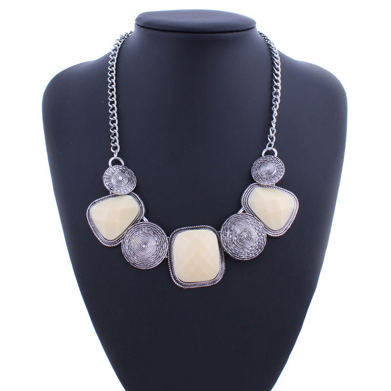 Collier Geometric Retro Gemstone Stone