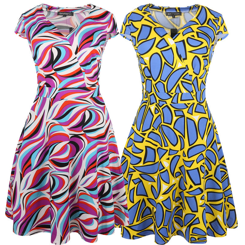 Mod Abstract Patterned Surplice Dress