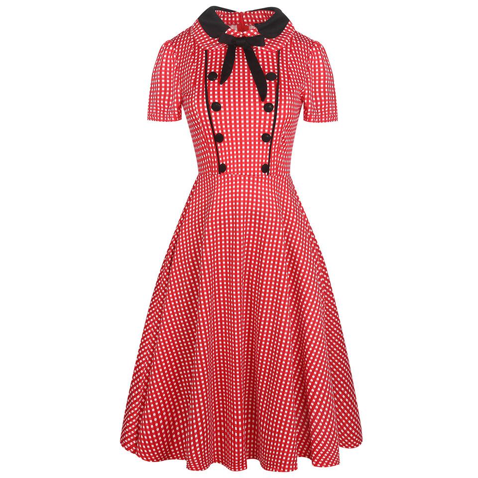 Zweireihiges Kleid mit Gingham-Schleife