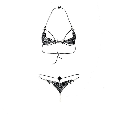 Pearly Cage Strap Bra and Panty Set