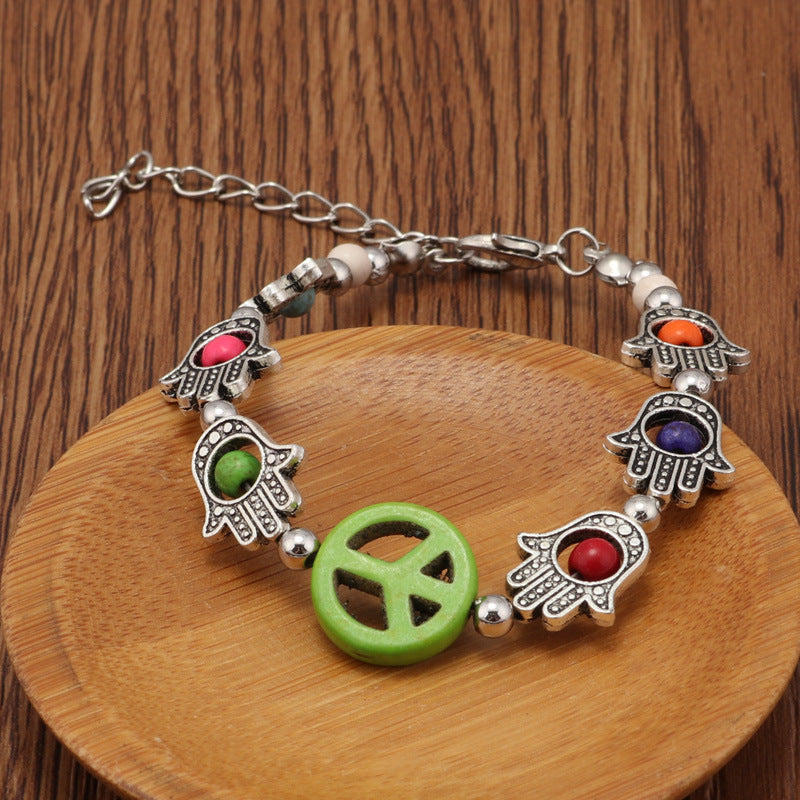 Hamsa and Peace Sign Bracelet