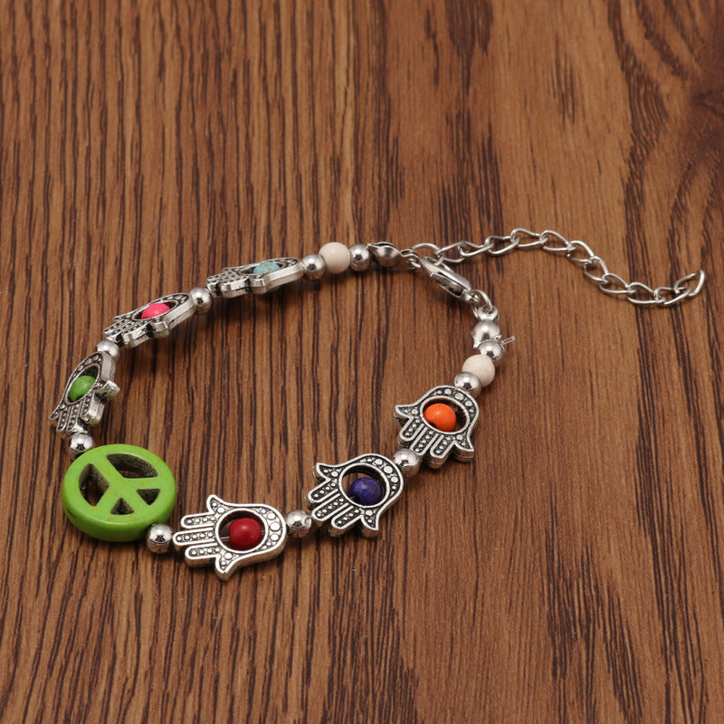 Hamsa and Peace Sign Bracelet