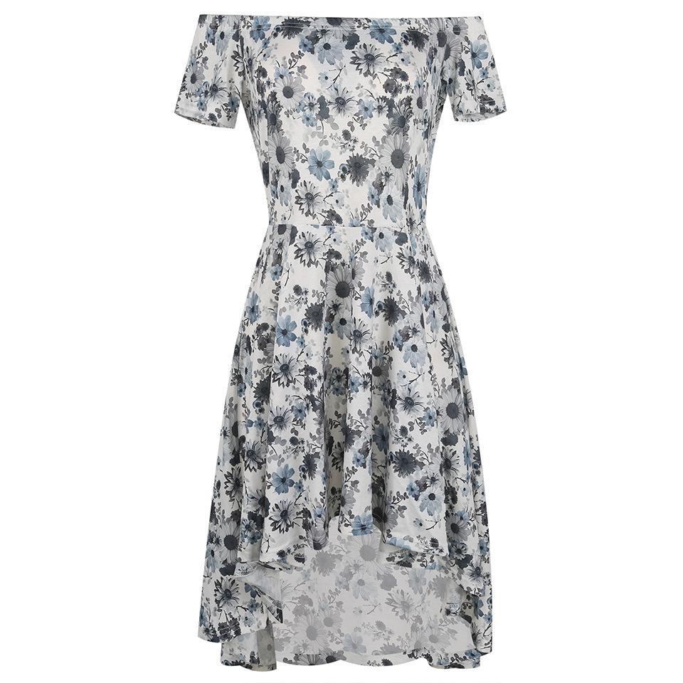 Floral Off-Shoulder High-Low Hem Dress