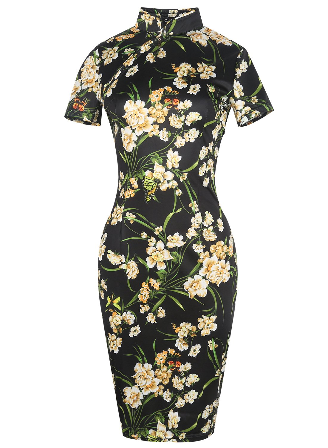 Vestido cheongsam floral con cuello mandarín