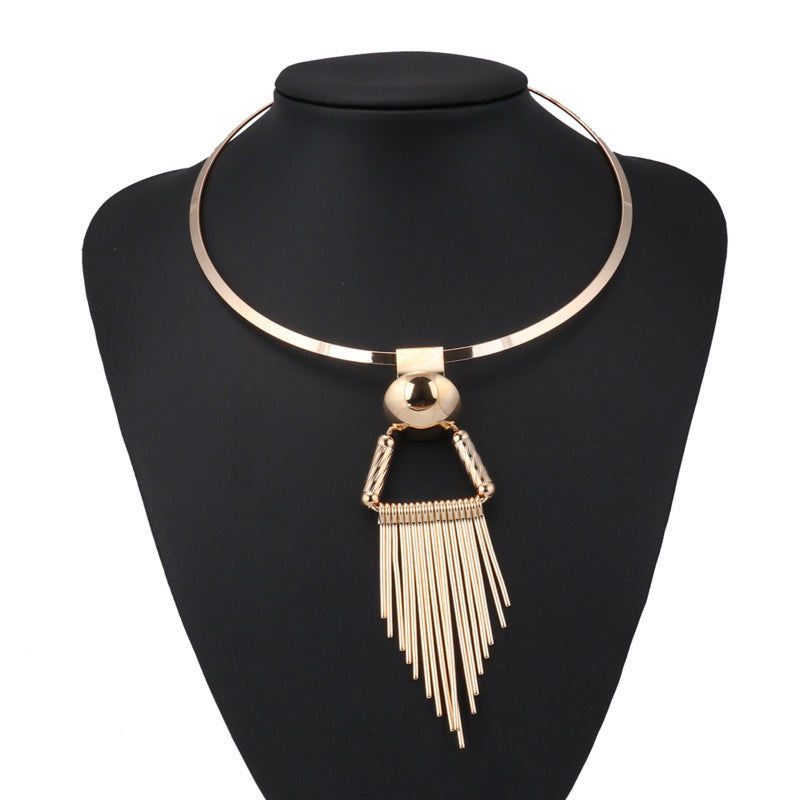 Geomatric Metallic Tassel Necklace