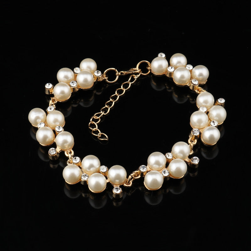 Pearl Cluster and Gold Chain Bracelet