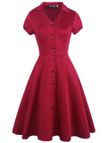 Rotes Fit &amp; Flare Kleid mit Knopfleiste