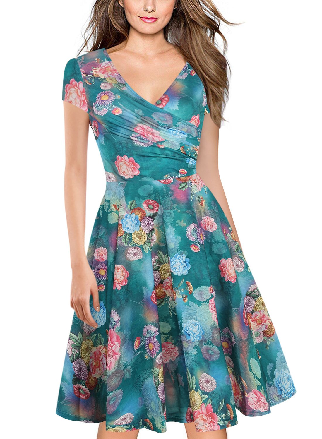 V-Neck Full Skirted Surplice Dress