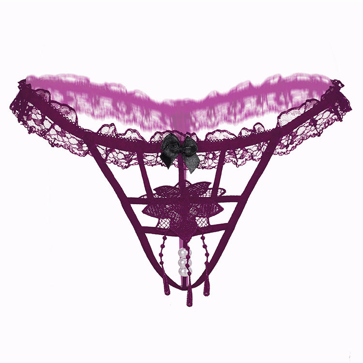 G-String mit Perlen-Strang-Blumenapplikationen