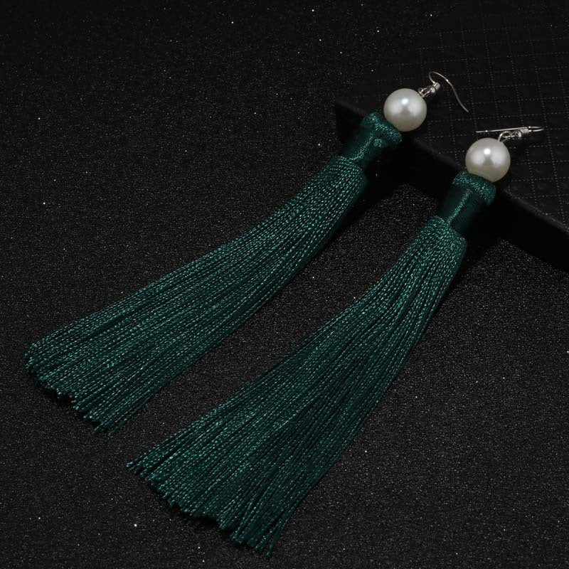 Red Tassel Pearl Drop Earrings