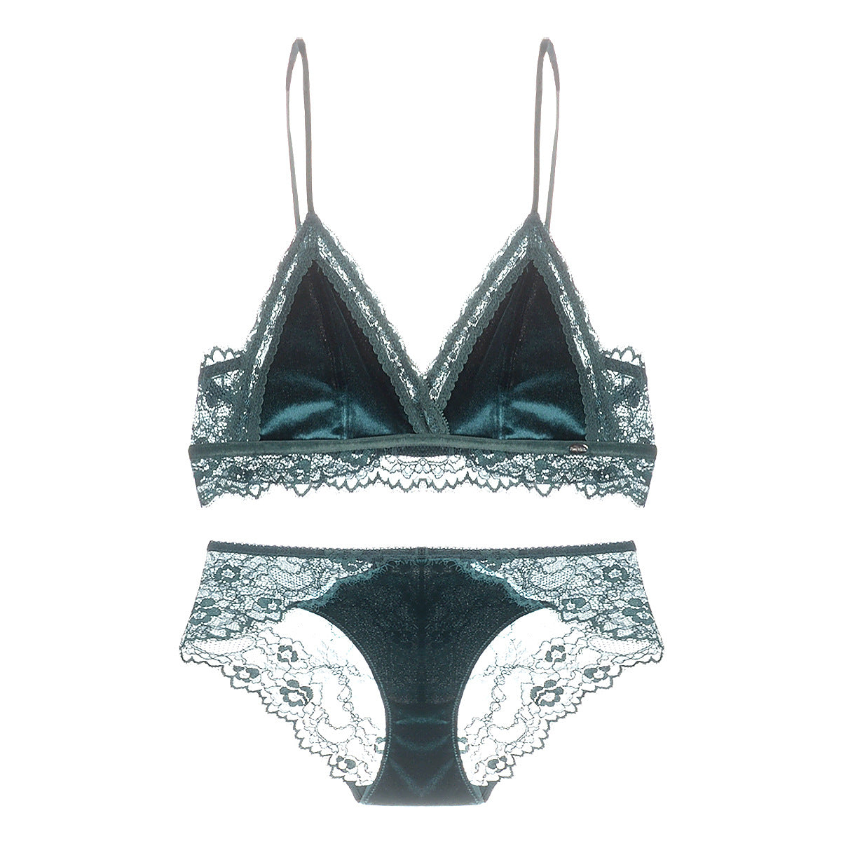 Satiny Lace Triangle Bra and Panty Set