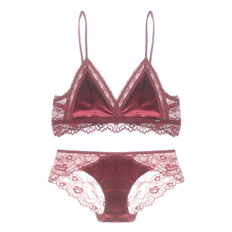 Satiny Lace Triangle Bra and Panty Set