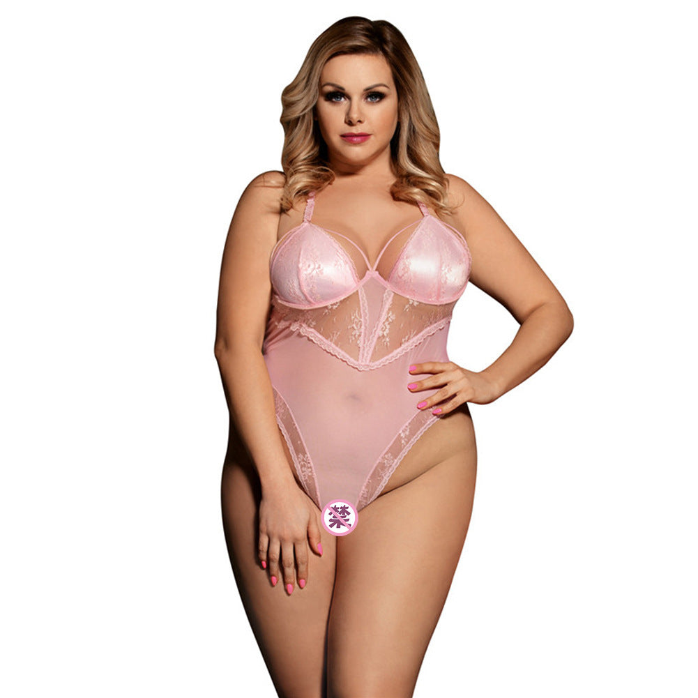 Plus Size Sleek Lacy Halbtransparenter Strampler