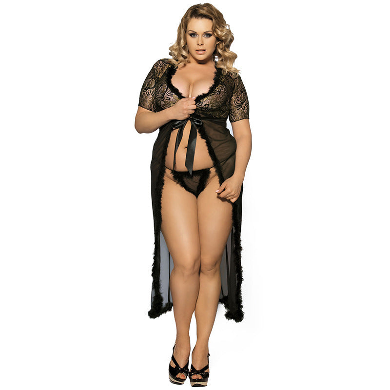 Plus Size Feathery Duster Taille Tie Robe