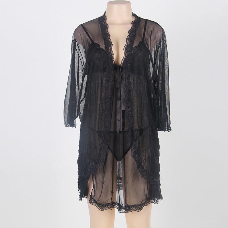 Plus Size Flowing Robe Semi-Sheer Dress