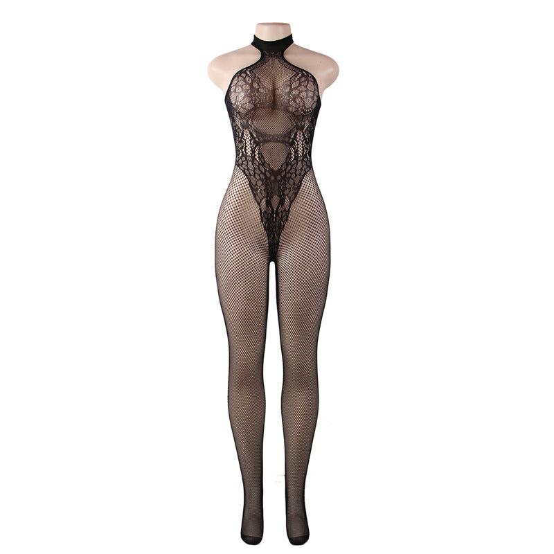 Plus Size Collared Lace & Fishnet Bodysuit