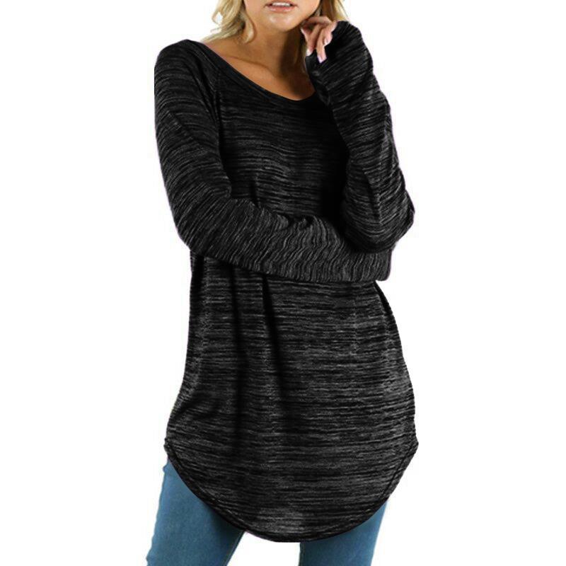 Heather Space-Dye Curved-Hem Long-Sleeve Tunic