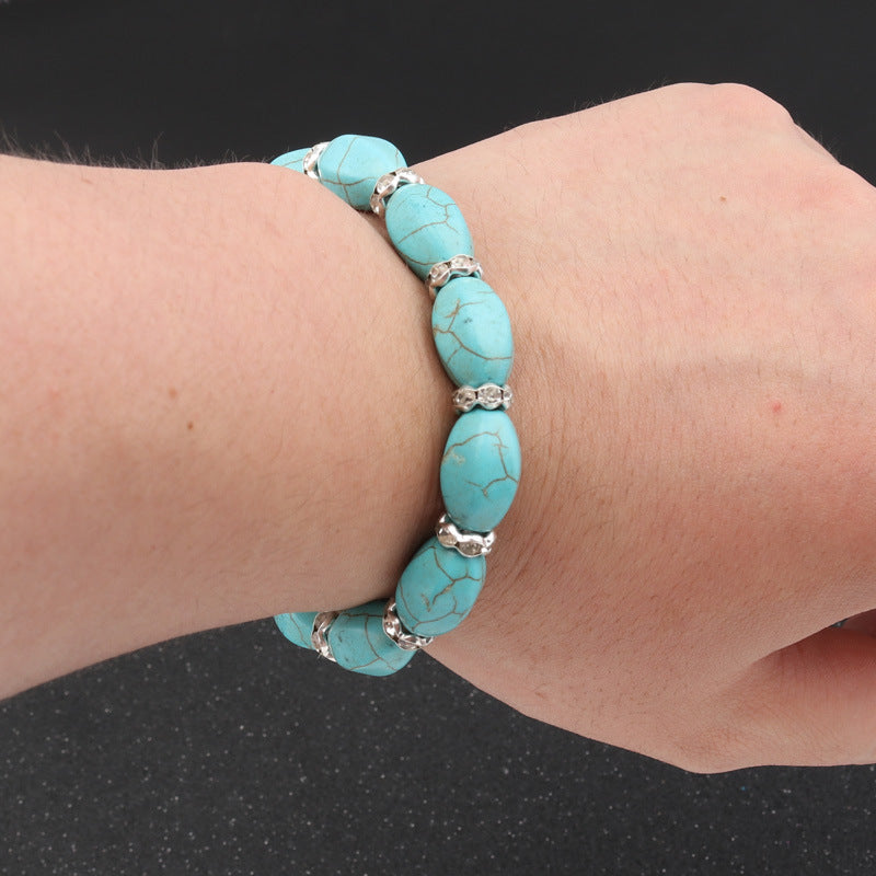 Turquoise Oval Beaded Elastic Bracelet