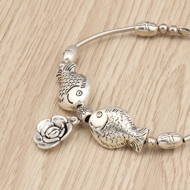 Kissing Fish and Rose Bracelet