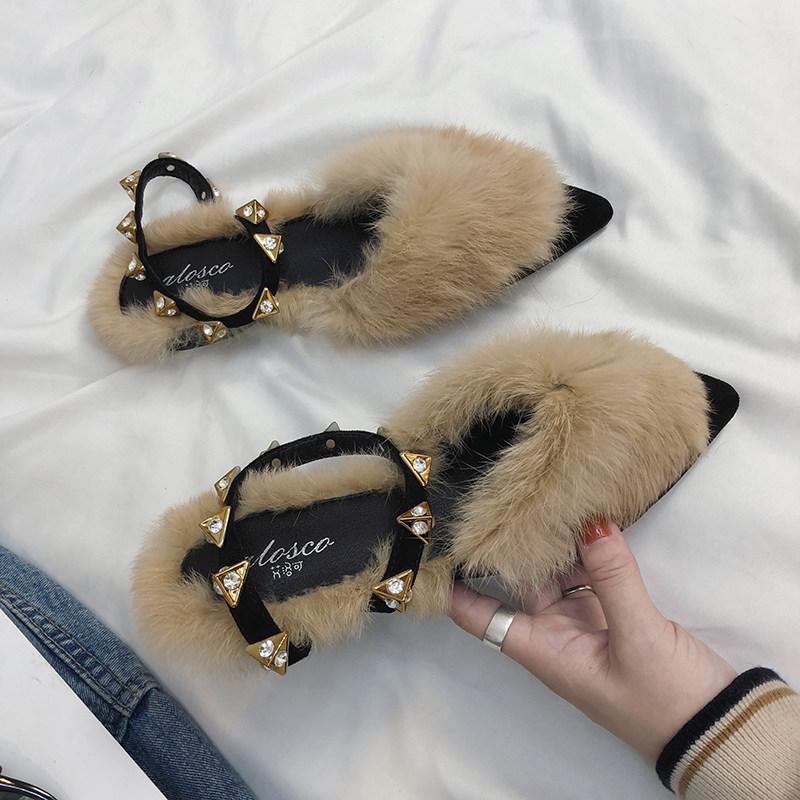 Fuzzy Faux Fur Declarent Slides