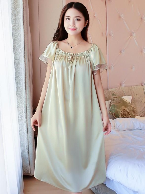 Silky Mesh Ruffle Nightgown