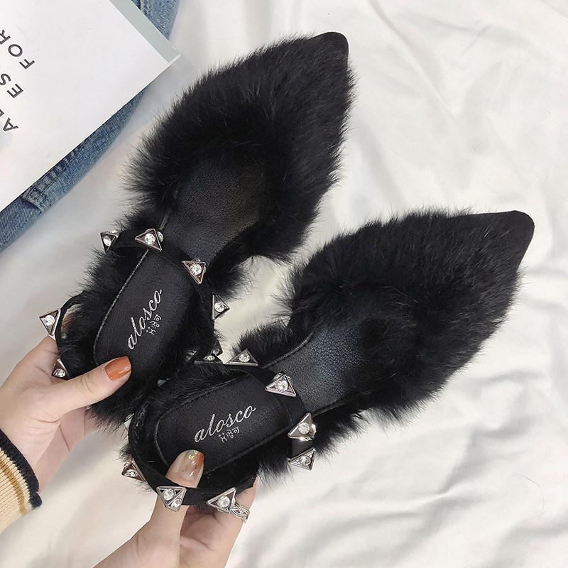 Fuzzy Faux Fur Statement Slides