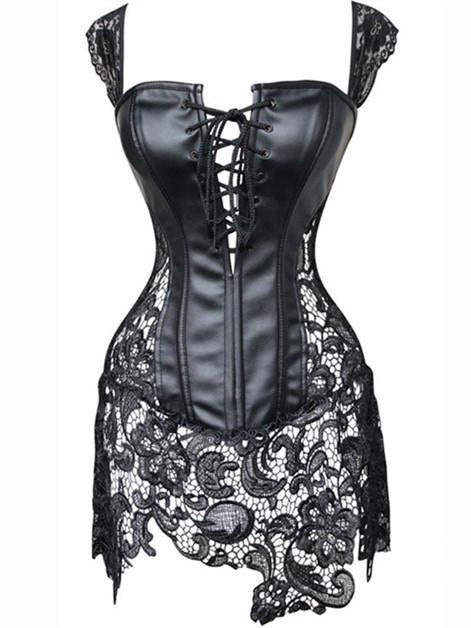 Leathery Lace Skirted Lingerie Corset