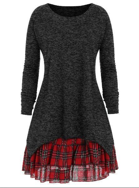 Plaid Peekaboo High Low Pullover