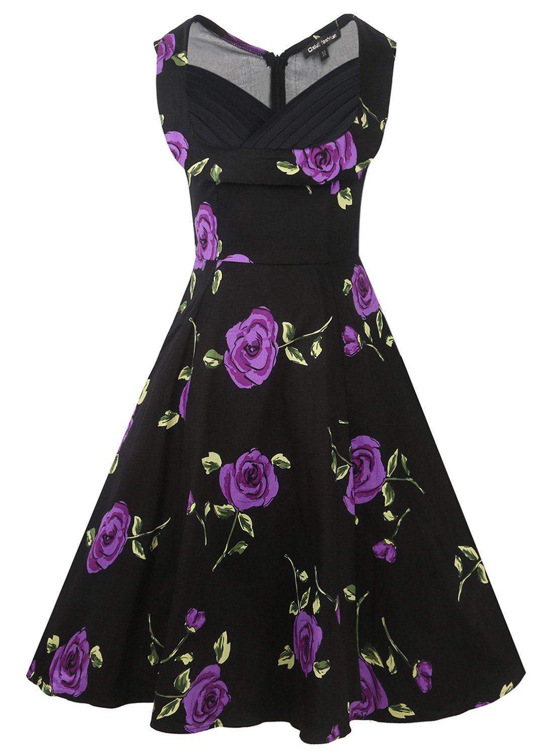 Vestido plisado floral negro retro