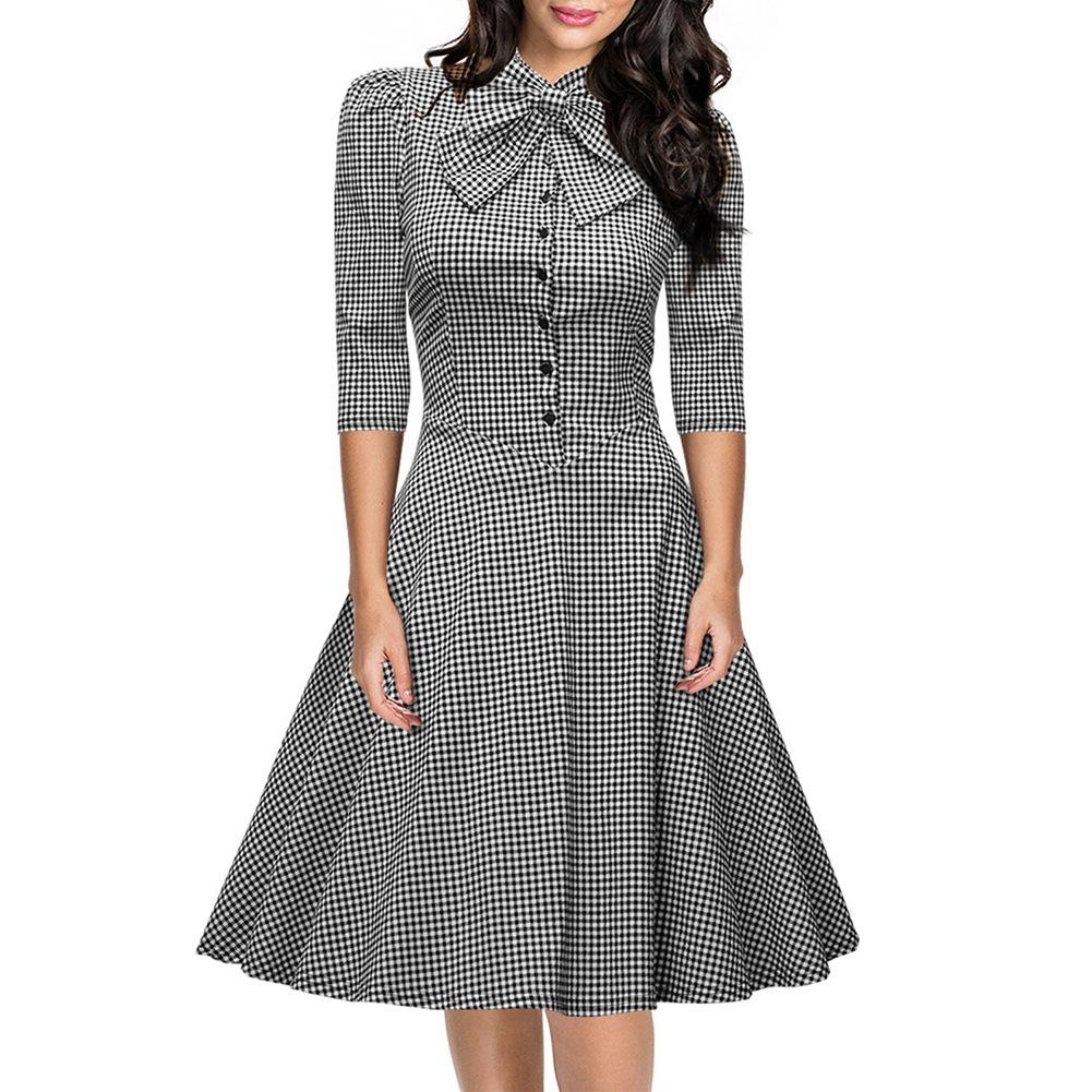 Gingham Bow Button-Front A-Line Dress