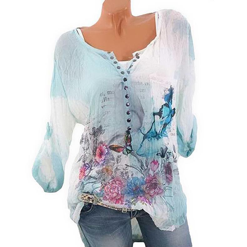 Juwelen kraag vlinderprint blouse