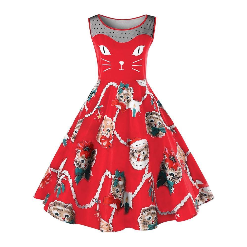 Vestido de gatito navideño de talla grande