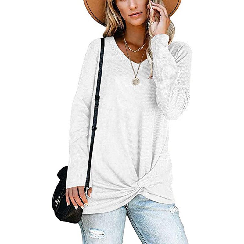 Bunched Long Sleeve Autumnal Solid Color Top - THEONE APPAREL