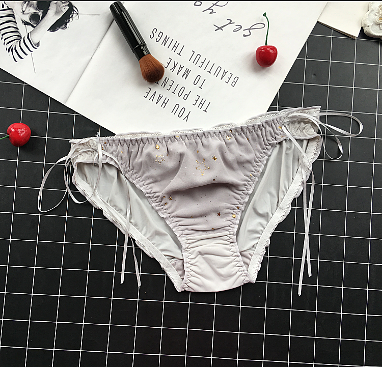 Classic Full Coverage Opaque Panties with Bow Hip Ties-Gray-Theone Apparel