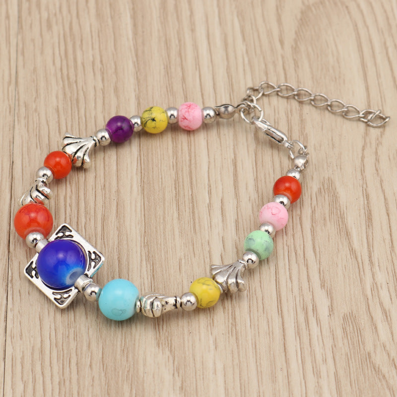 Colorful Beaded Metal Bracelet-Blue/Orange-Theone Apparel
